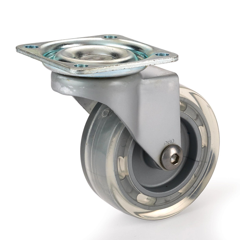 2-1/2" Skate Wheel Caster Non-Locking with Flat Translucent Wheel